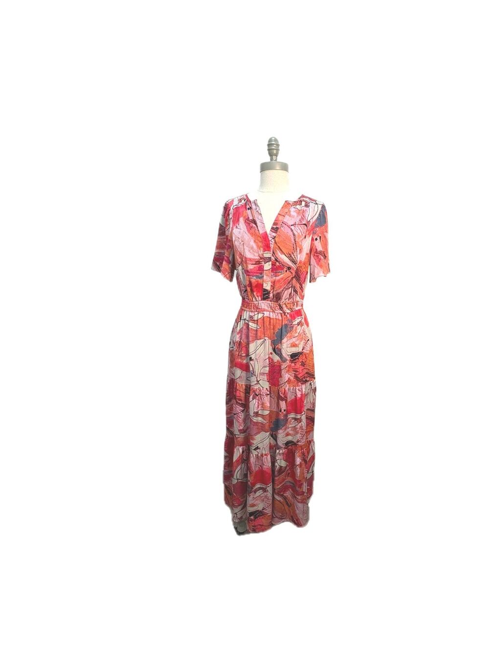 Nic+Zoe Scribble Bouquet Tiered Maxi Dress Size S